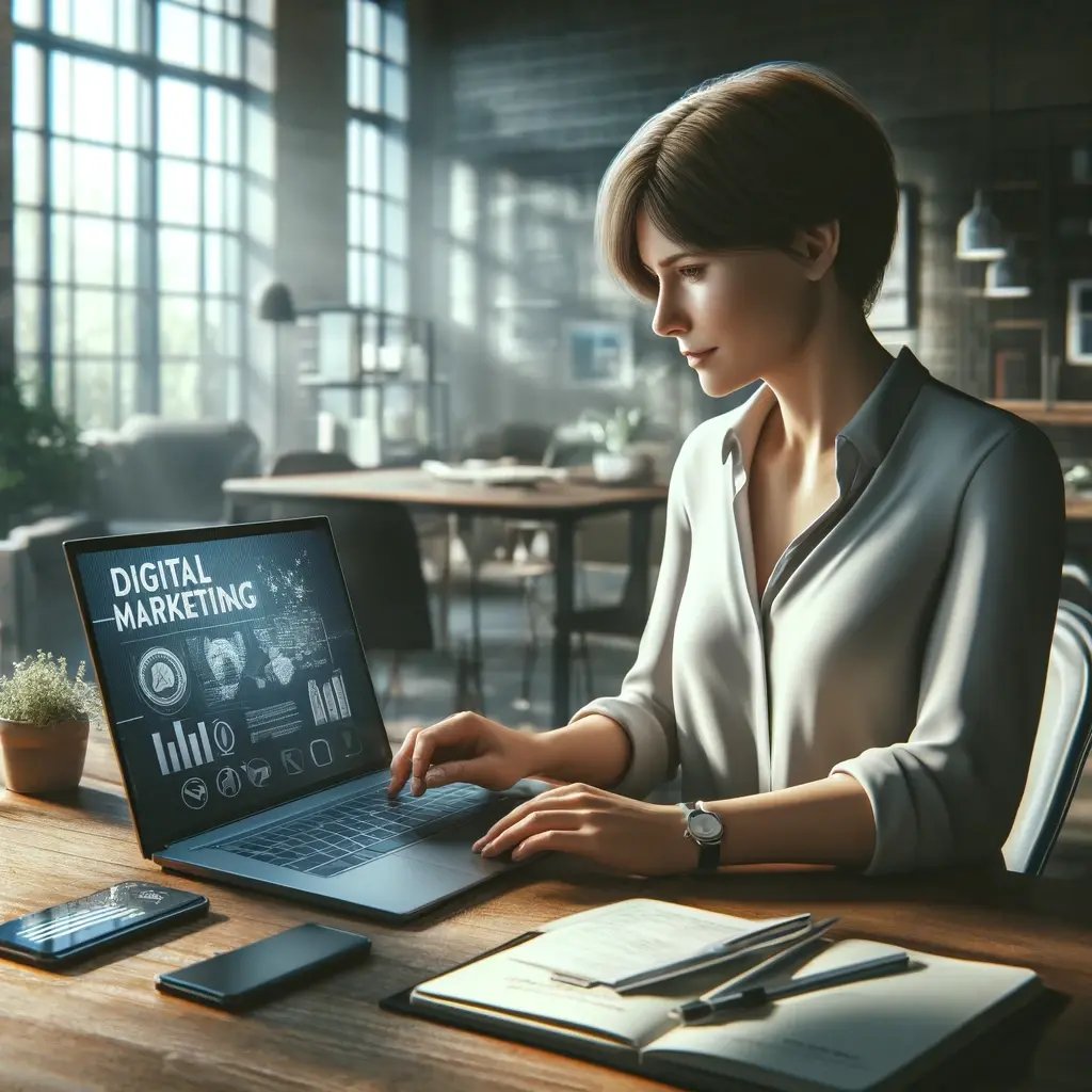 DALL·E 2024-08-24 22.54.03 - A photorealistic image of a business owner sitting at a wooden table in a modern, well-lit office. The person, a middle-aged Caucasian woman with shor DALL·E 2024-08-24 22.54.03 - A photorealistic image of a business owner sitting at a wooden table in a modern, well-lit office. The person, a middle-aged Caucasian woman with shor